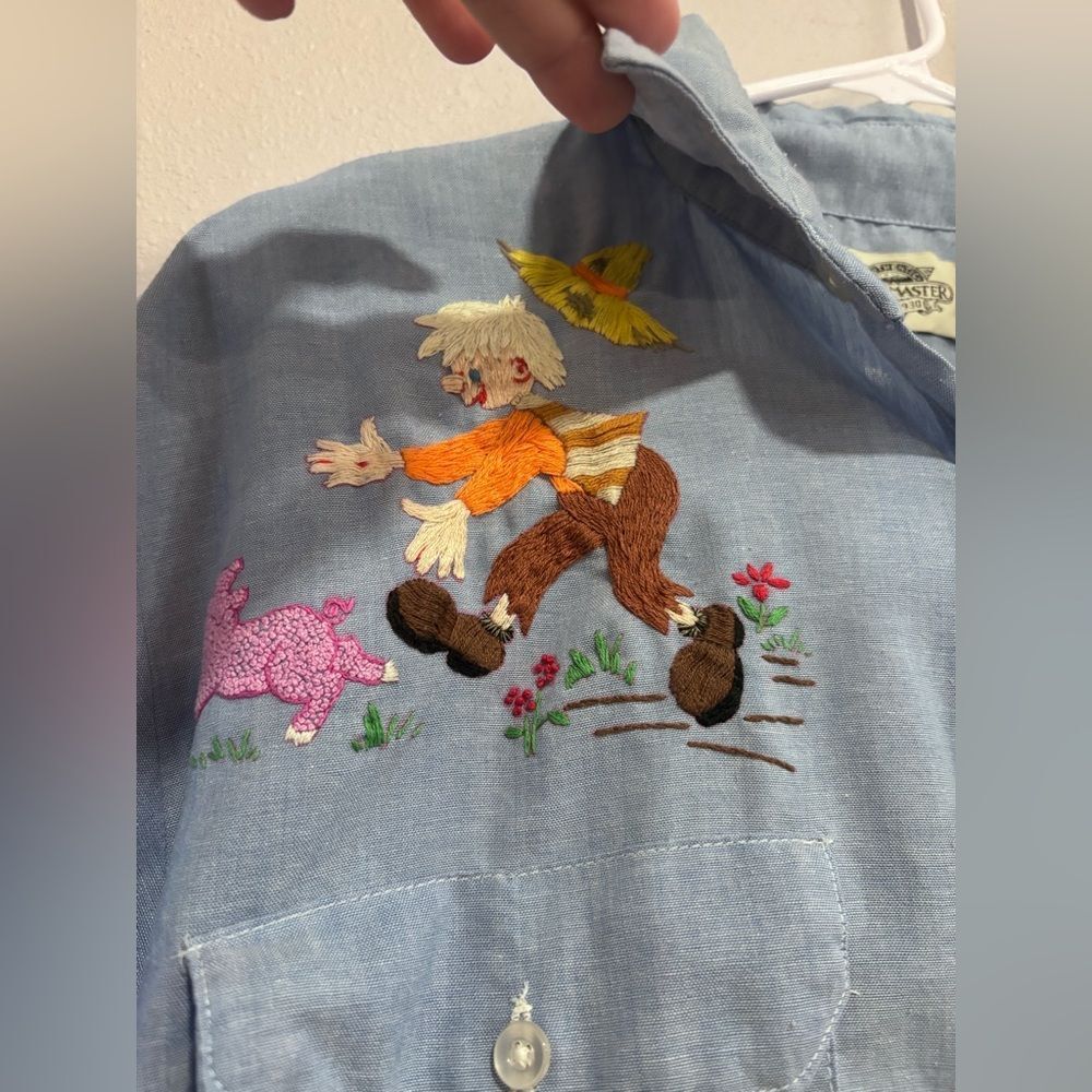 Vintage Fieldmaster Embroidered Chambray Shirt Folk Art Western Novelty - Picture 5 of 10